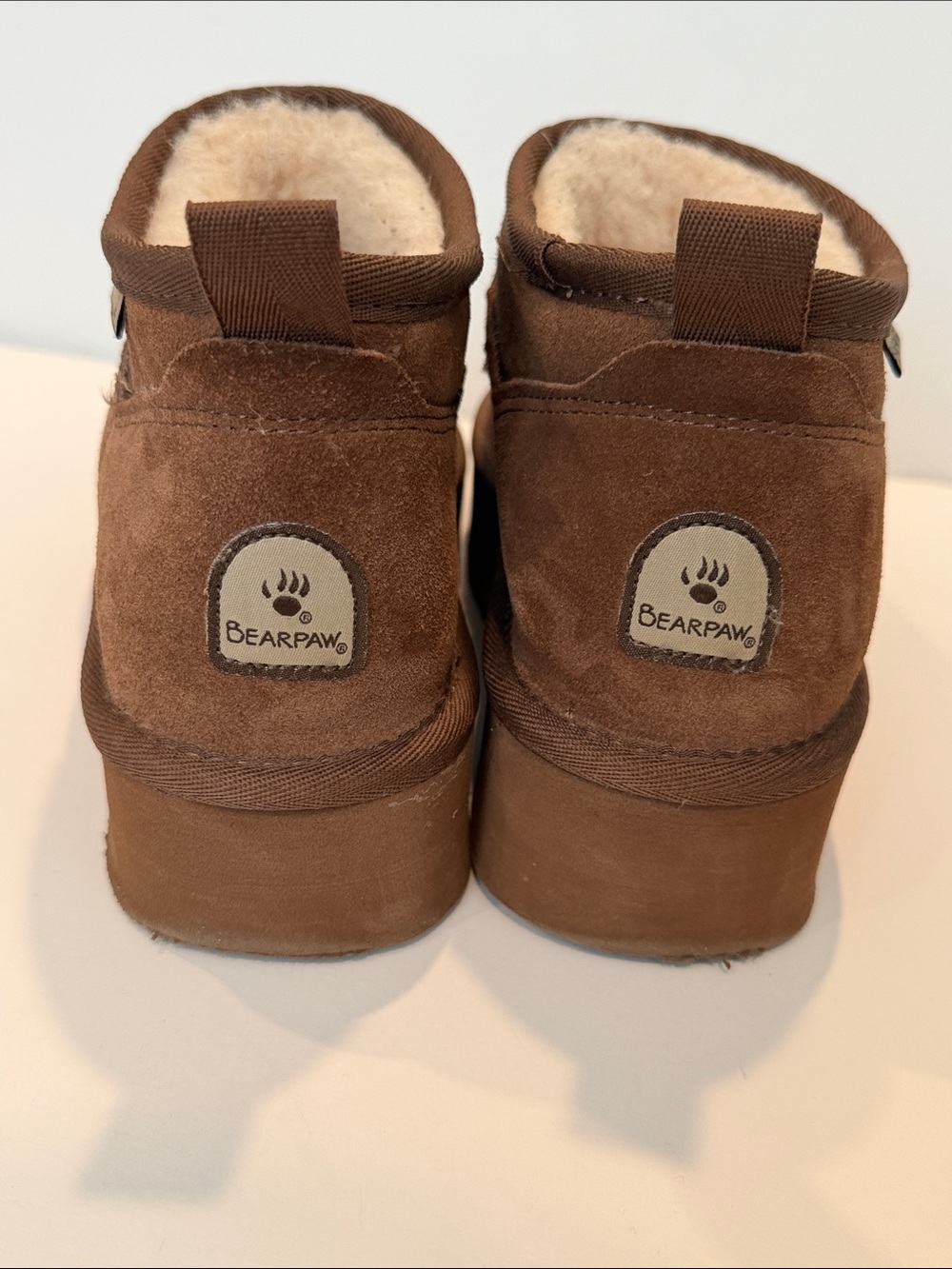 BearPaw Retro Shorty Brown Suede Platform Leather Ankle Boots Shearling Lining 8 - Picture 4 of 8